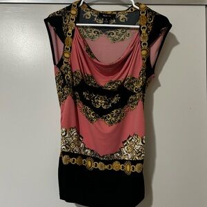 Style & Co. Pink and Black Blouse with Gold Accents